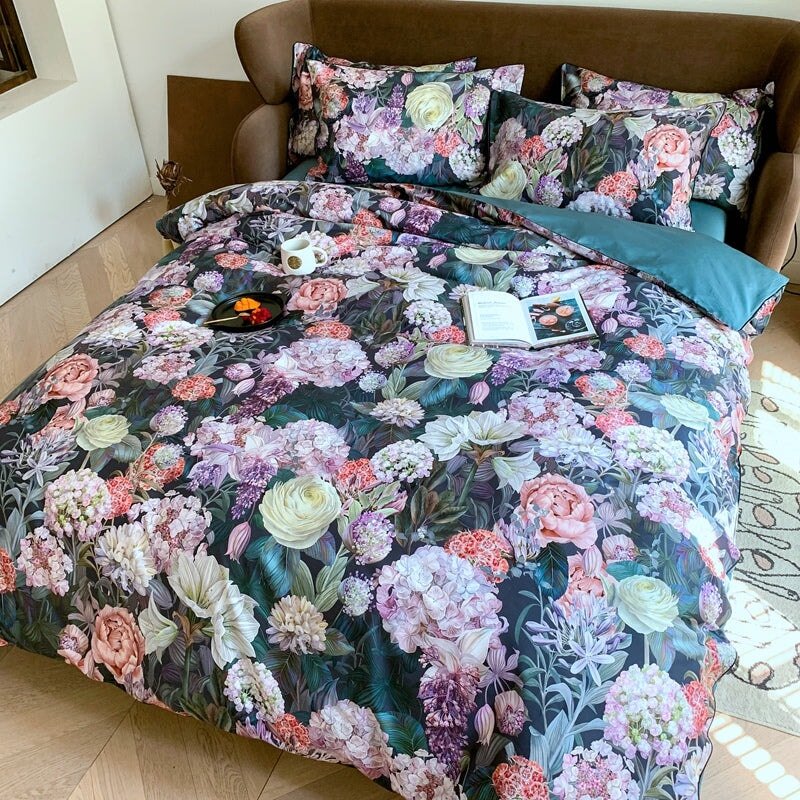 Smudge Floral Duvet Cover Set (Egyptian Cotton, 500TC) - Duvet Covers