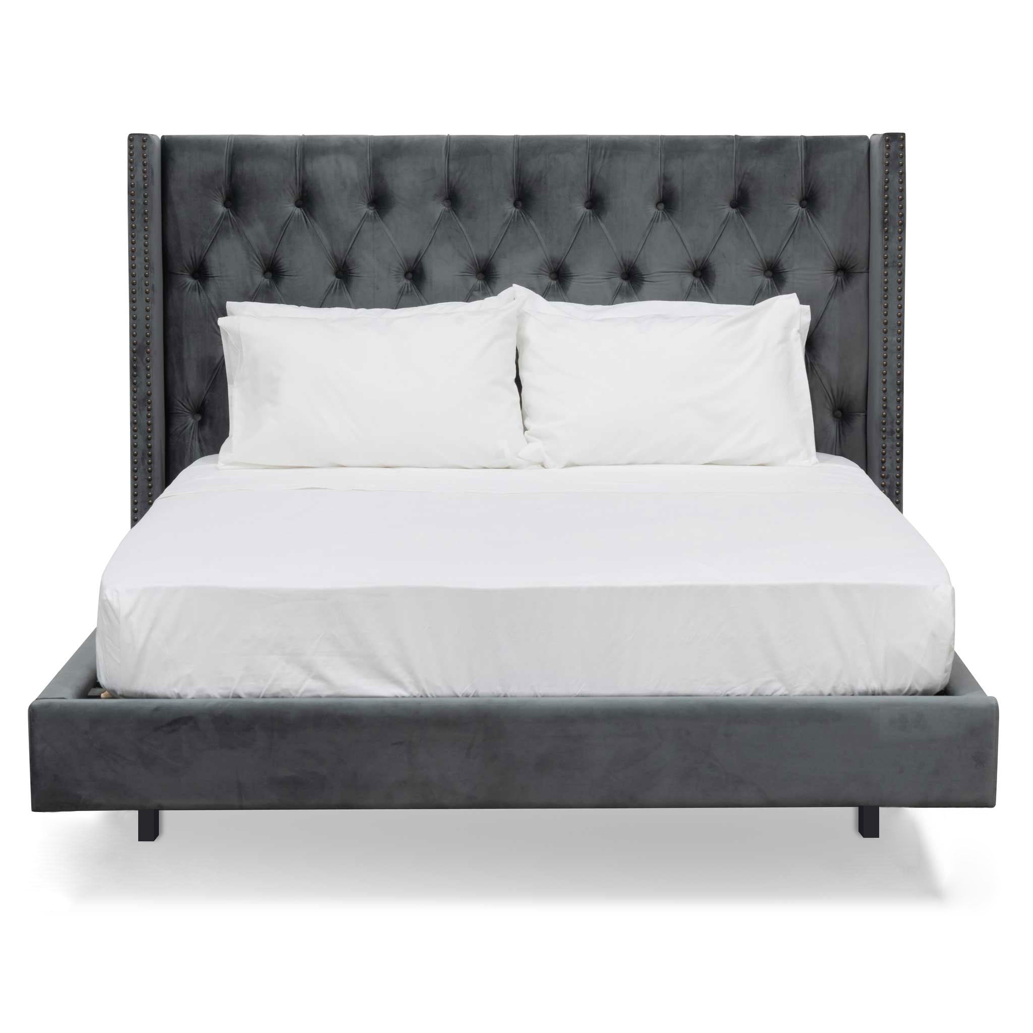 Theodore King Bed Frame - Charcoal Velvet - Beds