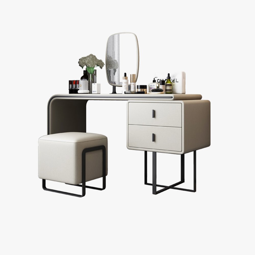 Vancouver White Leather Vanity Set - Make-Up Vanity