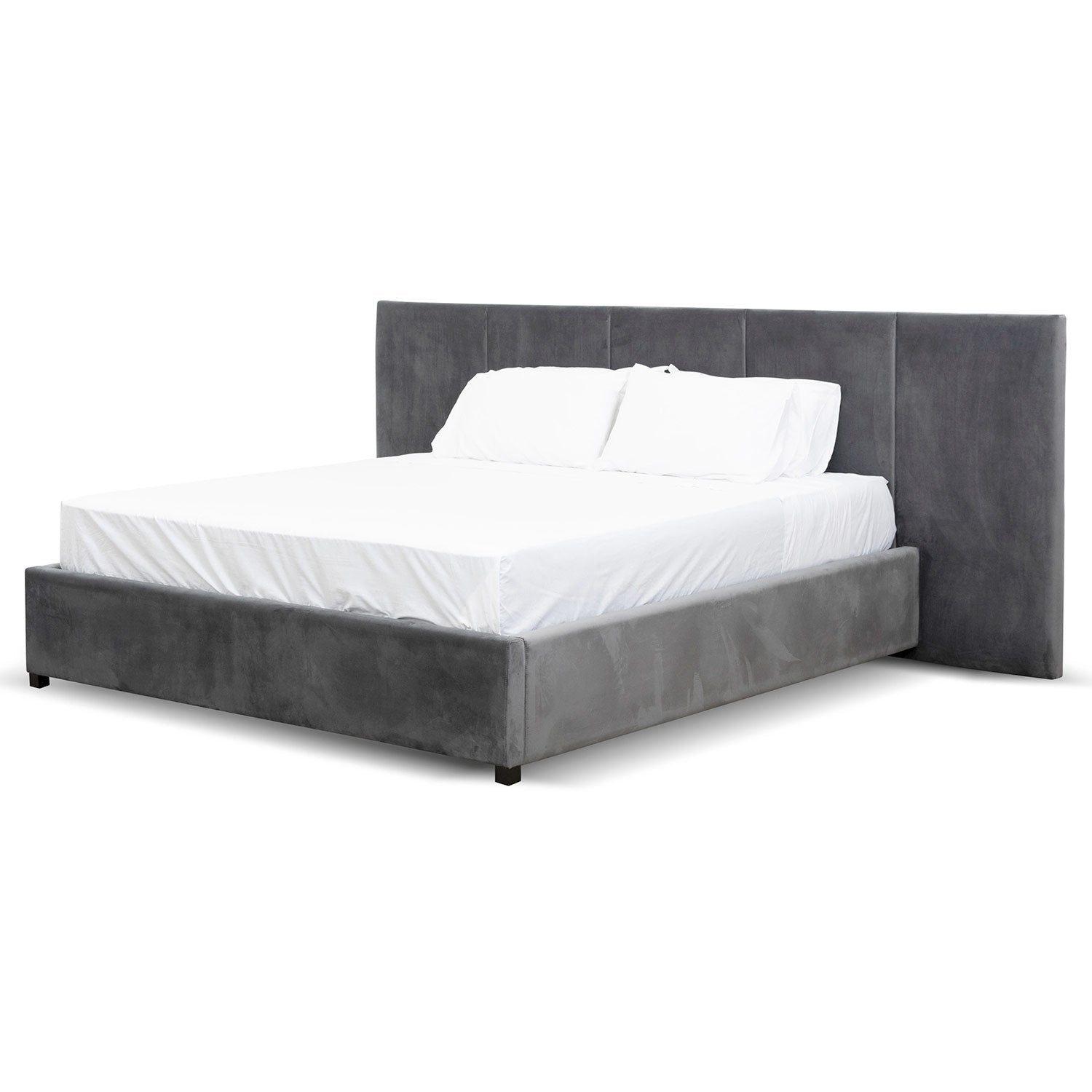 Xavier King Bed Frame - Charcoal Velvet - Beds